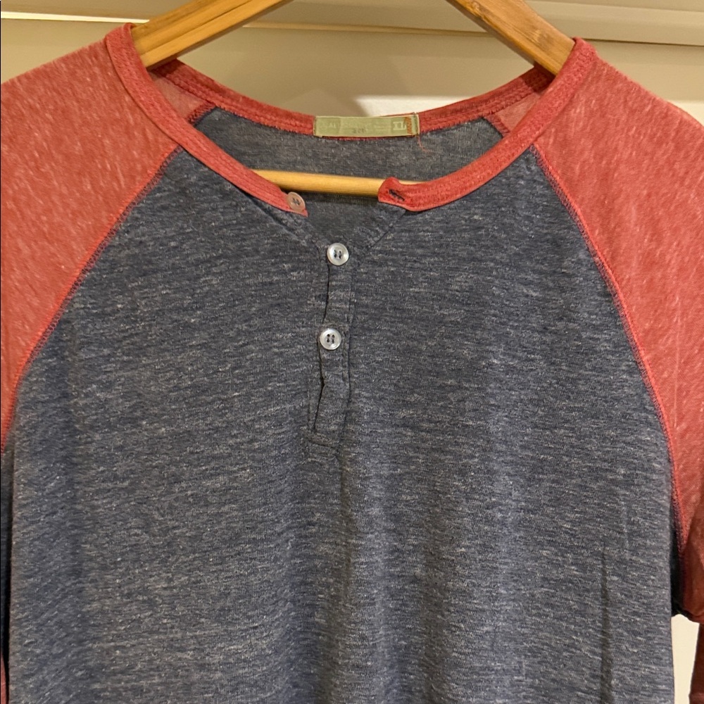 Red and Blue Raglan Henley Shirt